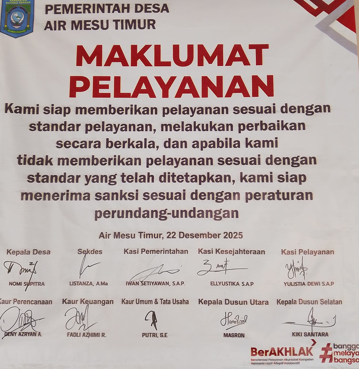 MAKLUMAT PELAYANAN DESA AIR MESU TIMUR KEC. PANGKALAN BARU KAB. BANGKA TENGAH