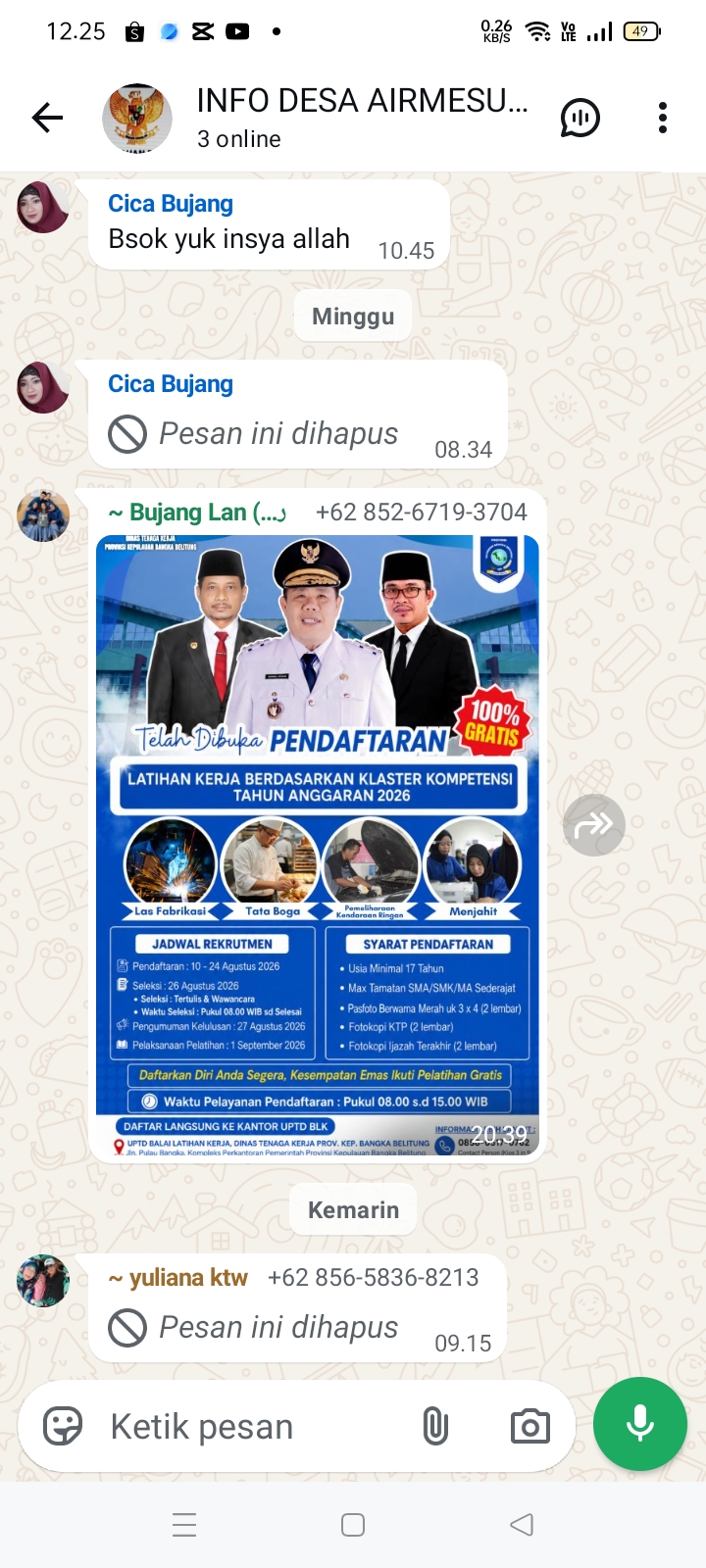 INFORMASI LAYANAN TERKAIT PENDAFTARAN LATIHAN KERJA